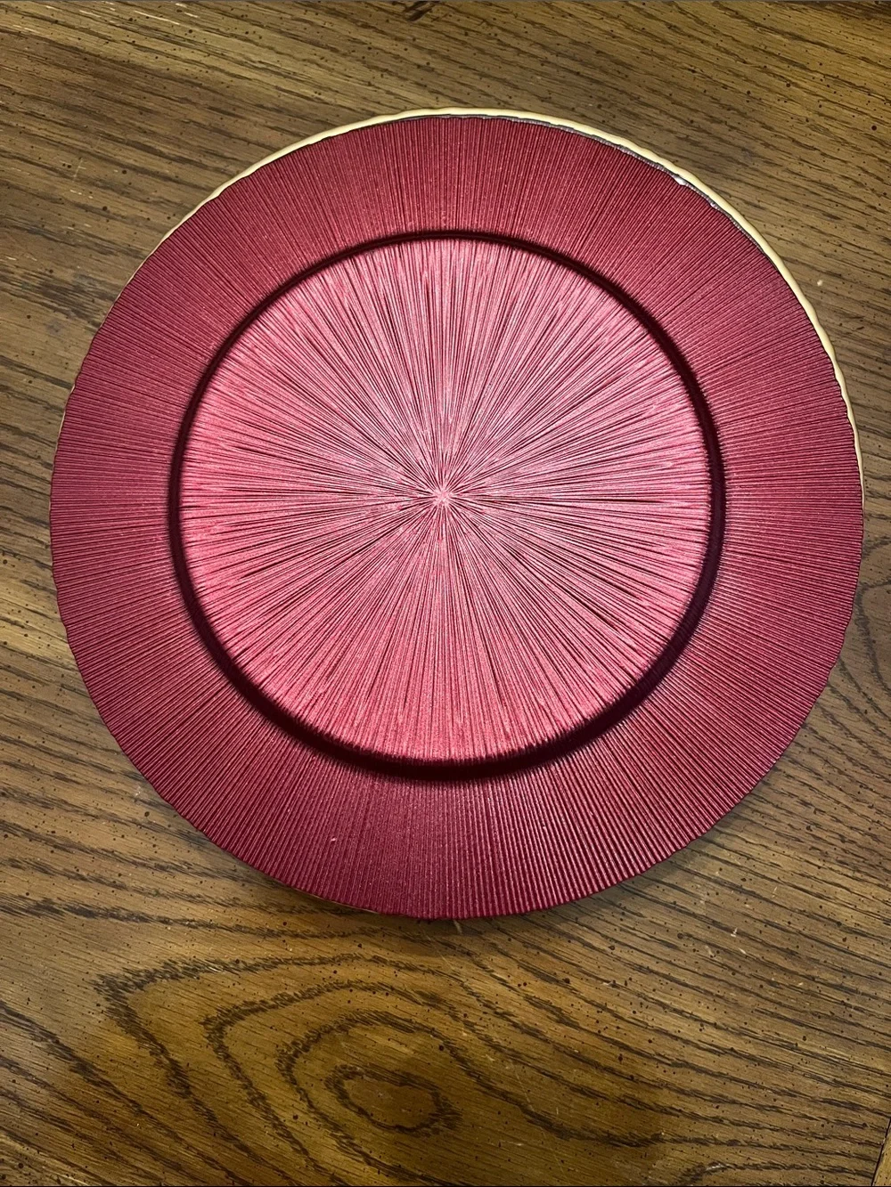 Williams Sonoma Red Charger Glass Plates with Gold Trim, new with tags